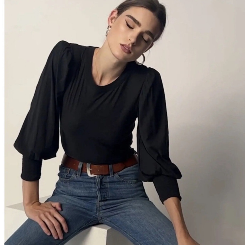 Nation Balloon Sleeve Puff Black Ling Sleeve Blouse XS